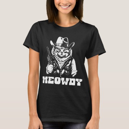 Meowdy Outlaw Funny Country Music Cat Cowboy Hat V T_Shirt