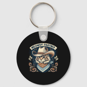 Meowdy Partner Cat Cowboy Hat Howdy Funny Country Keychain