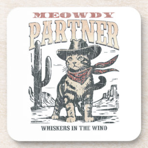 Meowdy Partner Cowboy Cat Beverage Coaster