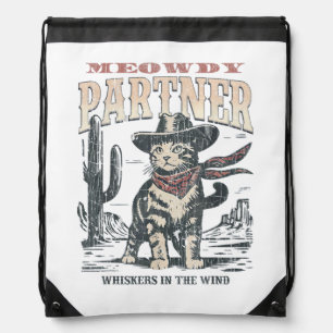 Meowdy Partner Cowboy Cat Drawstring Bag