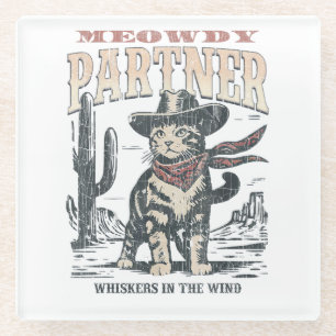 Meowdy Partner Cowboy Cat Glass Coaster