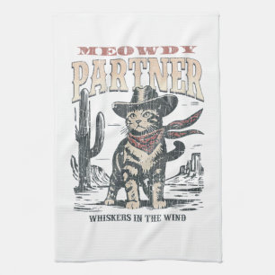 Meowdy Partner Cowboy Cat  Kitchen Towel