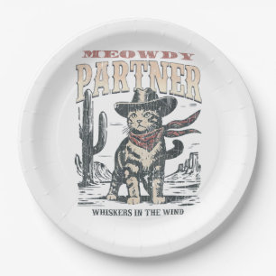 Meowdy Partner Cowboy Cat  Paper Plates