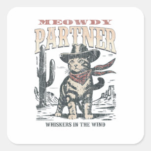 Meowdy Partner Cowboy Cat Square Sticker