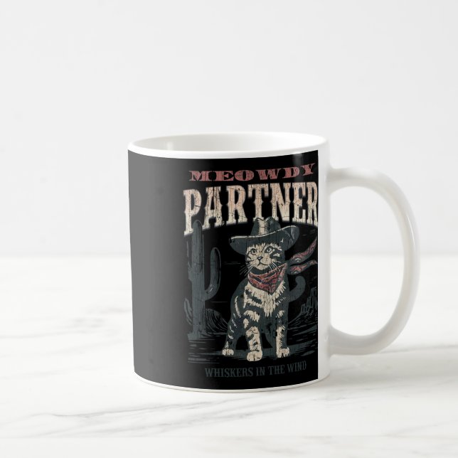 Meowdy Partner Cowboy Cat Vintage  Coffee Mug (Right)
