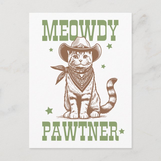 Meowdy Pawtner Cowboy Cat Postcard (Front)