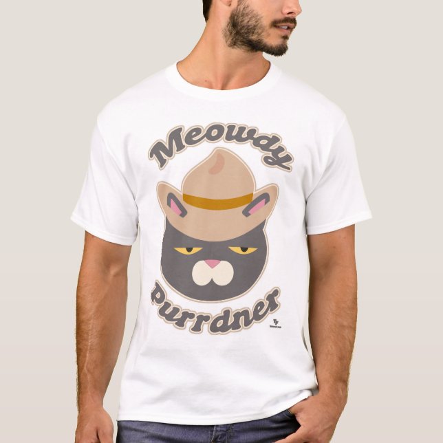 Meowdy Purrdner Cute Cowboy Hat Cat Slogan T-Shirt (Front)
