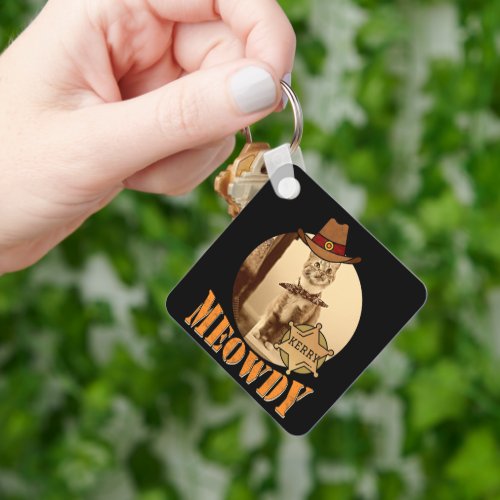 Meowdy Texan Cat Cowboy Sheriff Personalized Keychain