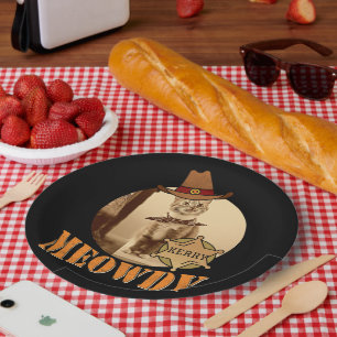 Meowdy Texan Cat Cowboy Sheriff Personalized Paper Plates