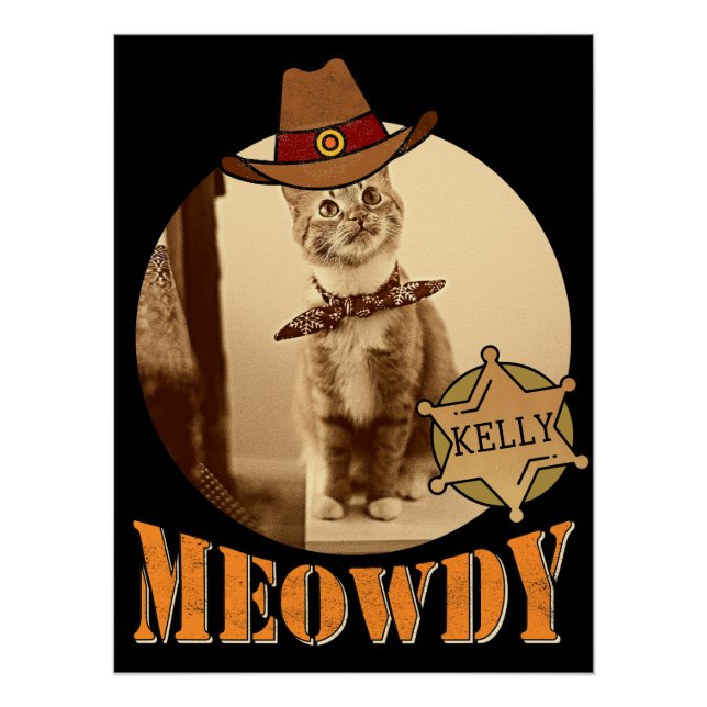 Meowdy Texan Cat Cowboy Sheriff Personalized Poster (Front)