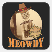Meowdy Texan Cat Cowboy Sheriff Personalized Square Sticker (Front)