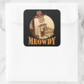 Meowdy Texan Cat Cowboy Sheriff Personalized Square Sticker (Bag)