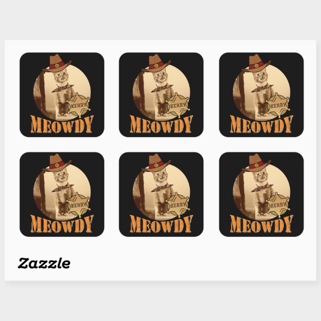 Meowdy Texan Cat Cowboy Sheriff Personalized Square Sticker (Sheet)