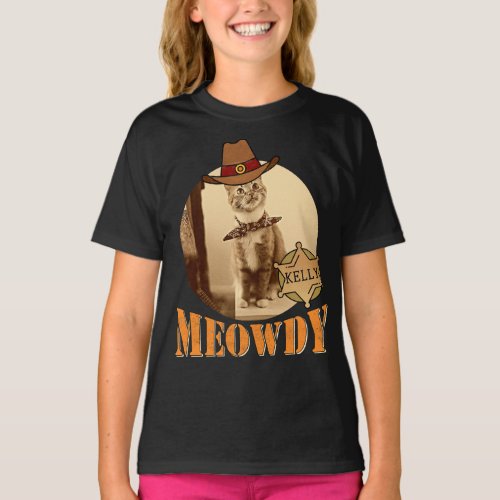 Meowdy Texan Cat Cowboy Sheriff Personalized T_Shirt