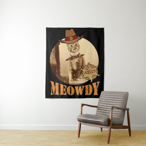 Meowdy Texan Cat Cowboy Sheriff Personalized Tapestry
