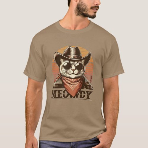  MEOWDY  Vintage Cowboy Cat Meme  Retro T_Shirt