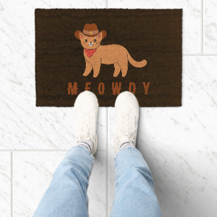 Meowdy Western Cowboy Cat Funny Welcome Fiber Doormat