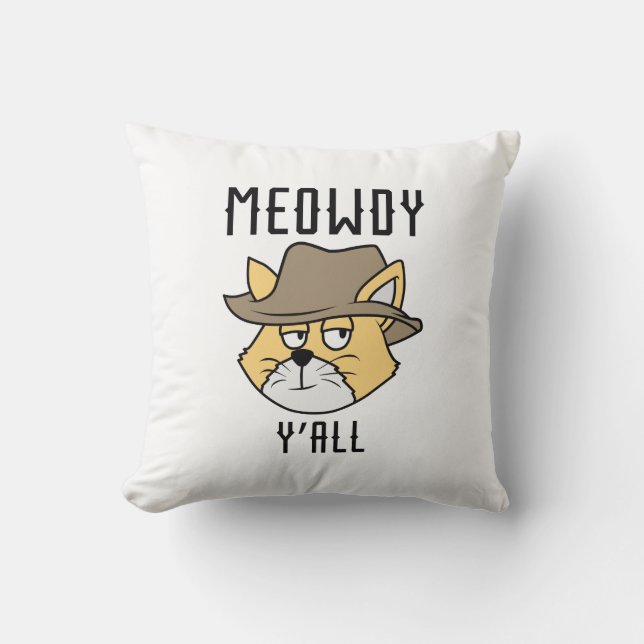 Meowdy Y’all Throw Pillow (Front)