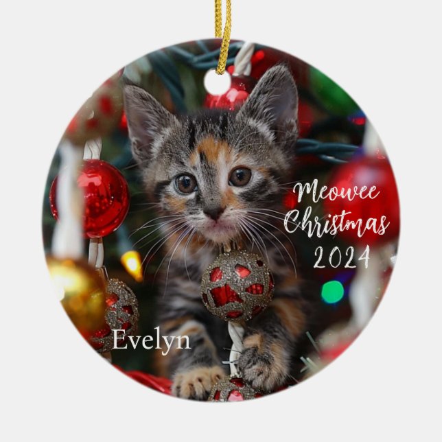 Meowed Christmas Kitten Personalized Ornament (Front)
