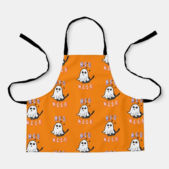 Meoween Ghost Kitten 31 Cat USA October Halloween Apron (Front)