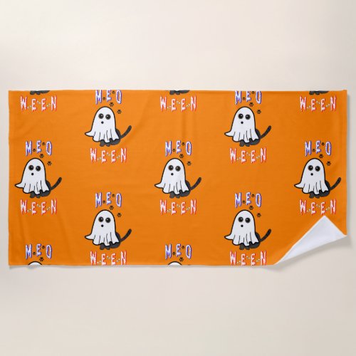 Meoween Ghost Kitten 31 Cat USA October Halloween Beach Towel