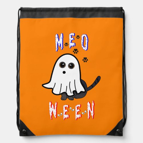 Meoween Ghost Kitten 31 Cat USA October Halloween Drawstring Bag