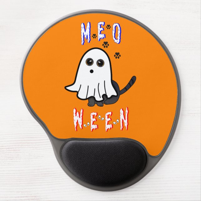 Meoween Ghost Kitten 31 Cat USA October Halloween Gel Mouse Pad (Front)