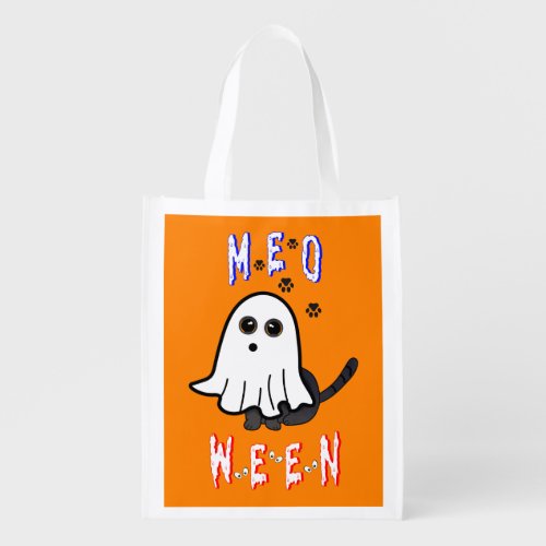 Meoween Ghost Kitten 31 Cat USA October Halloween Grocery Bag