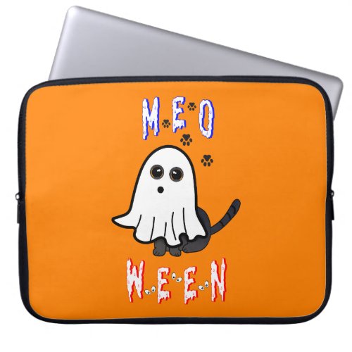 Meoween Ghost Kitten 31 Cat USA October Halloween Laptop Sleeve