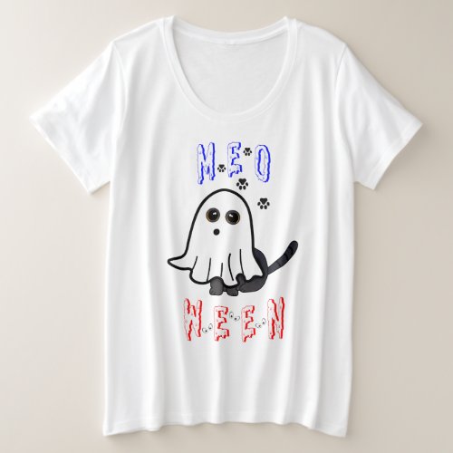 Meoween Ghost Kitten 31 Cat USA October Halloween Plus Size T_Shirt