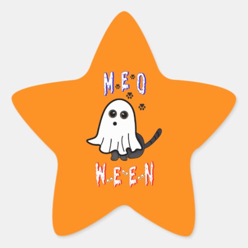 Meoween Ghost Kitten 31 Cat USA October Halloween Star Sticker