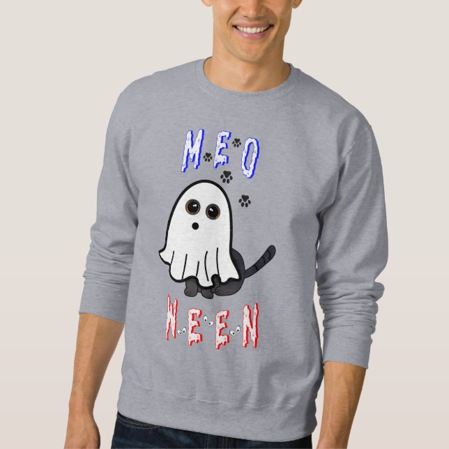 Meoween Ghost Kitten 31 Cat USA October Halloween Sweatshirt (Front)
