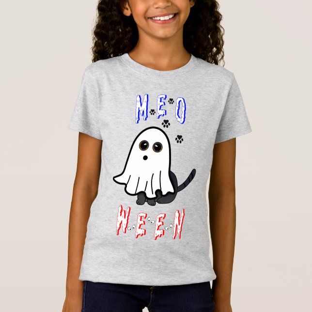 Meoween Ghost Kitten 31 Cat USA October Halloween T-Shirt (Front)