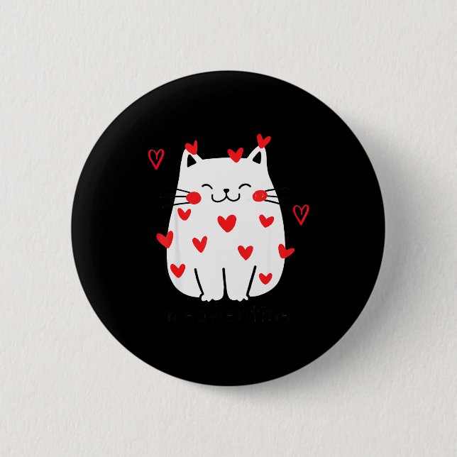 Meowentine Cute Cat Valentines Day Men Women Cat D Button (Front)