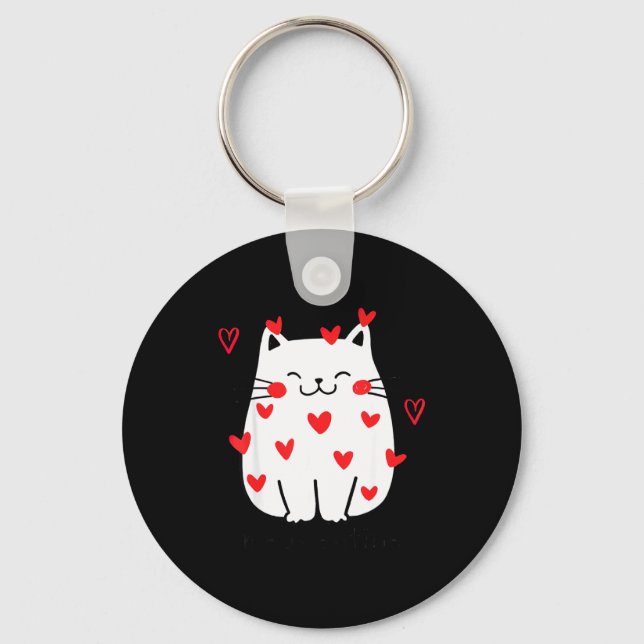 Meowentine Cute Cat Valentines Day Men Women Cat D Keychain (Front)