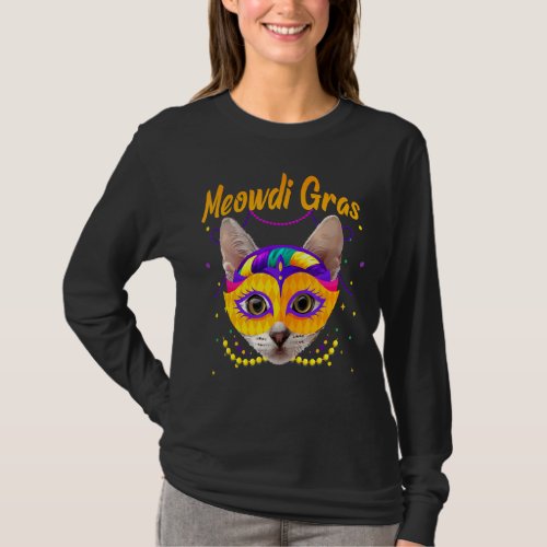 Meowfi Gras Cute Cat Wearing Carnival Mask Mardi G T_Shirt