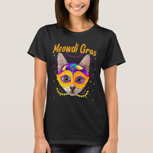 Meowfi Gras Cute Cat Wearing Carnival Mask Mardi G T_Shirt