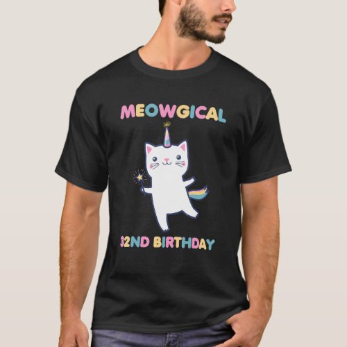 Meowgical 32nd Birthday Kitty 32 Year Old  Cat T_Shirt