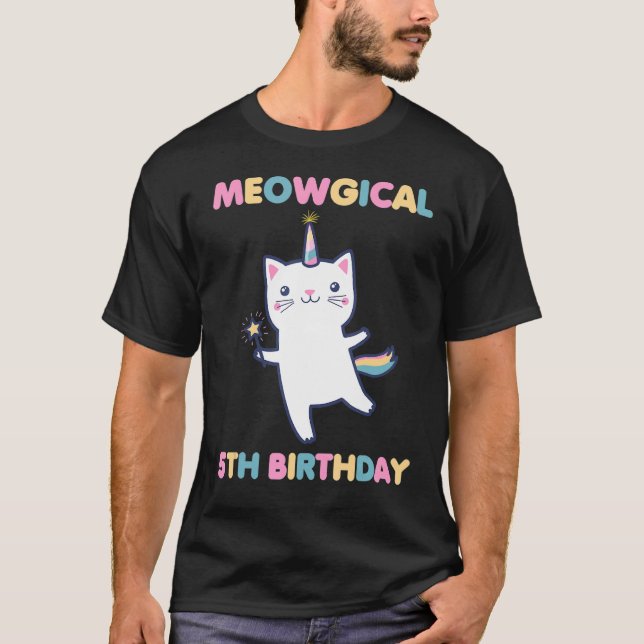 Meowgical 5th Birthday Kitty 5 Year Old Bday  Cat T-Shirt (Front)