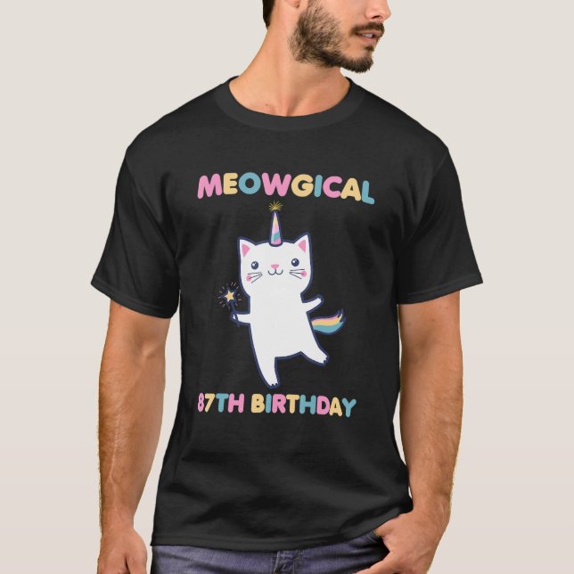 Meowgical 87th Birthday Kitty 87 Year Old   Cat   T-Shirt (Front)