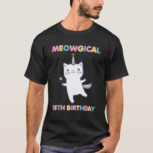 Meowgical 95th Birthday Kitty 95 Year Old   Cat   T_Shirt