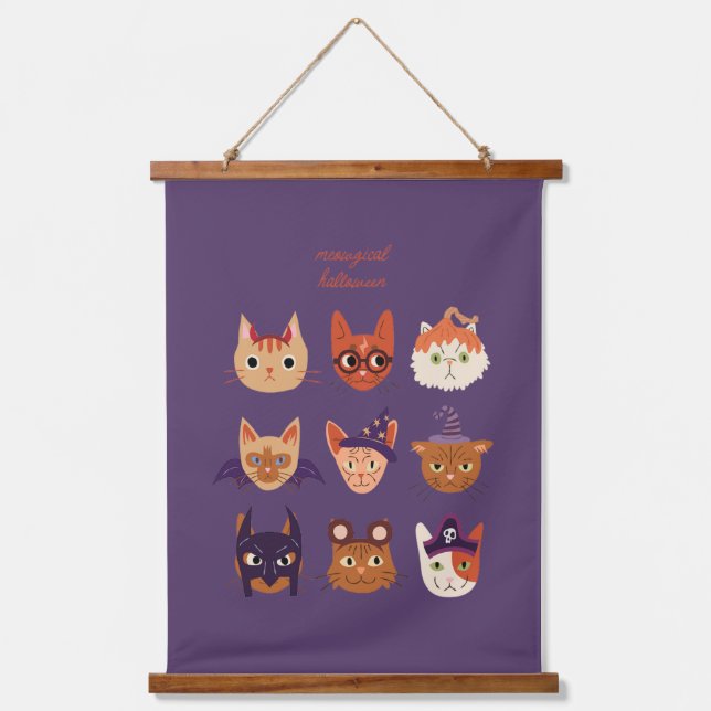 Meowgical Cat in Costumes Halloween Hanging Tapestry (Front)