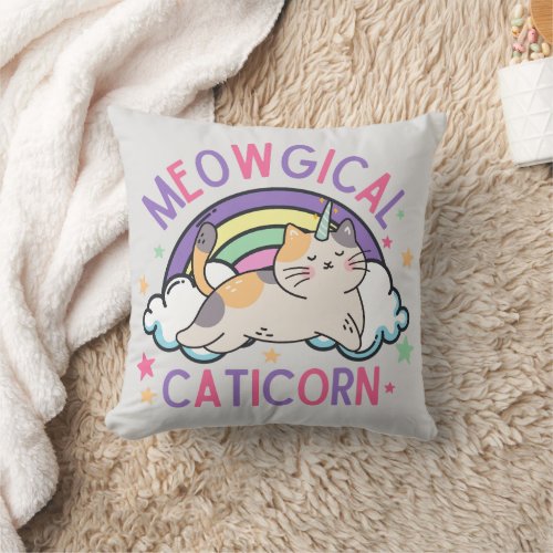 Meowgical Caticorn Throw Pillow