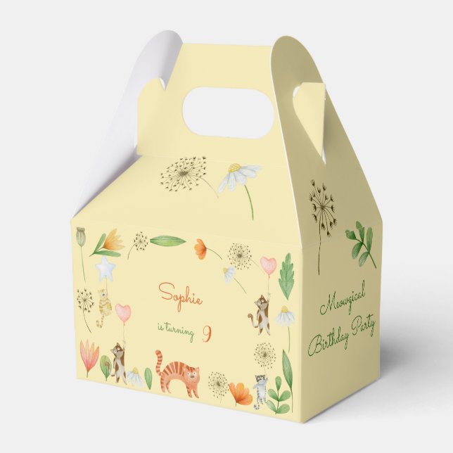 meowgical cats and flowers birthday party favor boxes (Front Side)