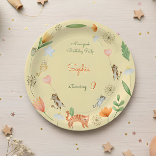 meowgical cats and flowers birthday party paper plates