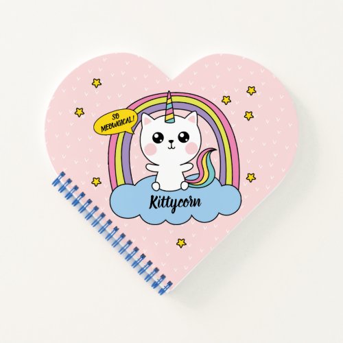 Meowgical Cute Caticorn Pink Cartoon Heart Notebook