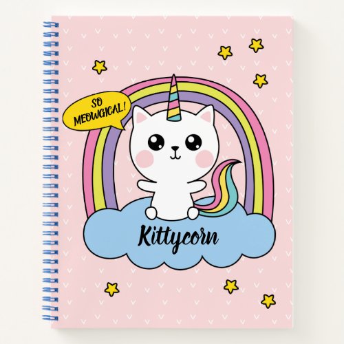 Meowgical Cute Kawaii Caticorn Pink Cartoon Notebook