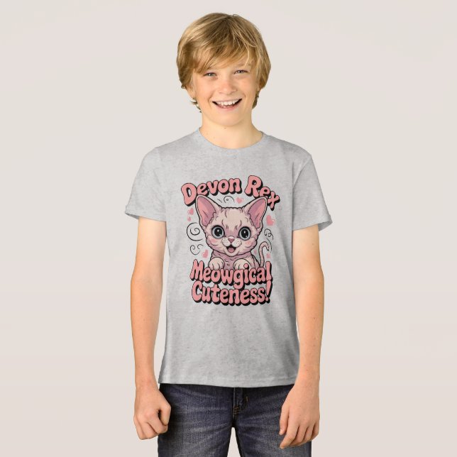 Meowgical Cuteness - Kawaii Devon Rex Cat Tri-Blend Shirt (Front Full)