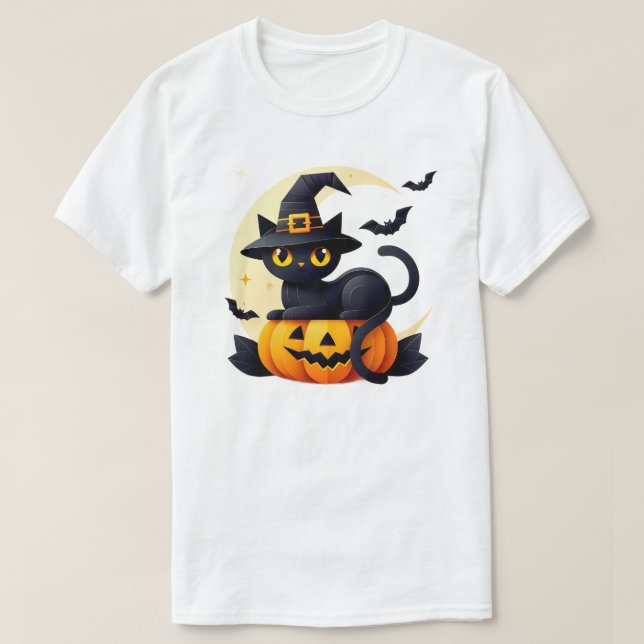 Meowgical Halloween Black cat T-Shirt (Design Front)