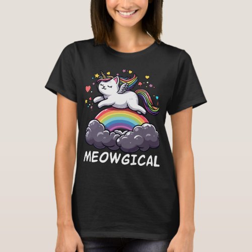 Meowgical Magical Rainbow Kitty Cat Unicorn T_Shirt